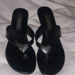 Brighton Black and Silver Sandals Minimalist Slip-On